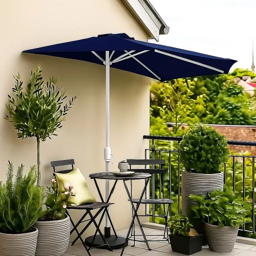 Garthen 6299 Půlkruhový zahradní slunečník - tmavě modrý - 2,7m