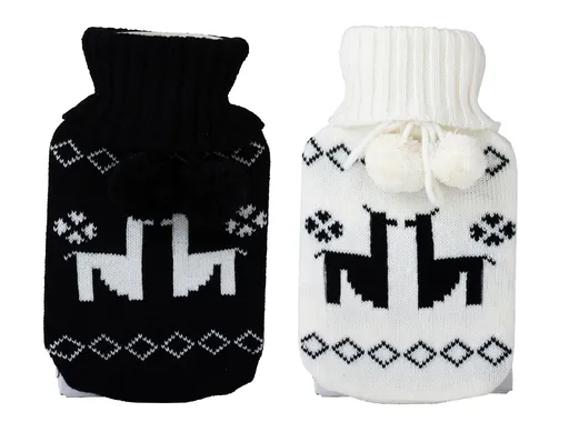 2ks termofor s bílým a černým pleteným obalem - 15*6*25 cm 98102