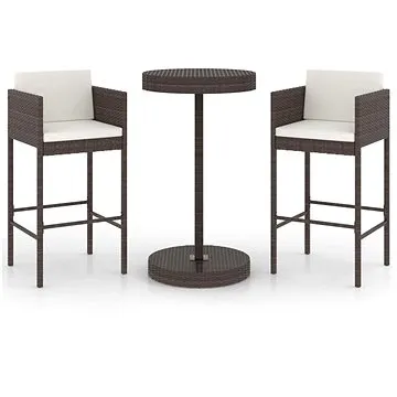 3dílný zahradní barový set s poduškami polyratan hnědý, 3094771 (3094771)