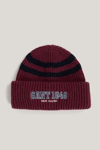 ČEPICE 1-6 LET GANT STRIPED KNITTED BEANIE WINE RED