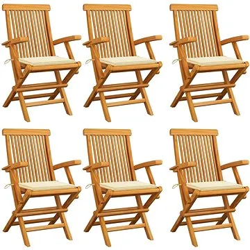 SHUMEE Křeslo zahradní s krémovými poduškami, teak 3062543 - 6ks v balení (3062543)