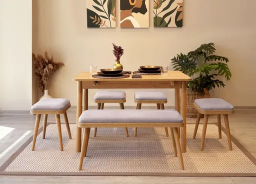 Jídelní set s rozkládacím stolem a židlemi (6 kusů) Vina Mini 06 0701 - Oak, Soho Grey