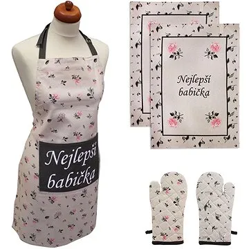 Home Elements Set Nejlepší babička, zástěra, chňapka s magnetem, dvě utěrky (8595556472057)