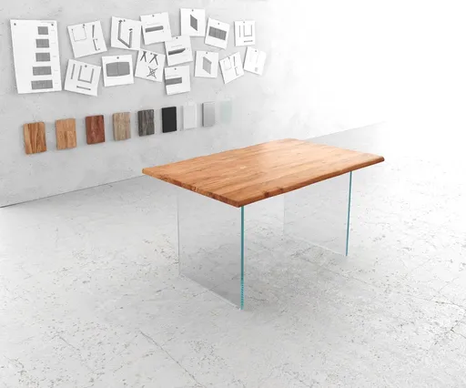 Jídelní stůl Edge 140x90 cm přírodní akácie skleněná podnož