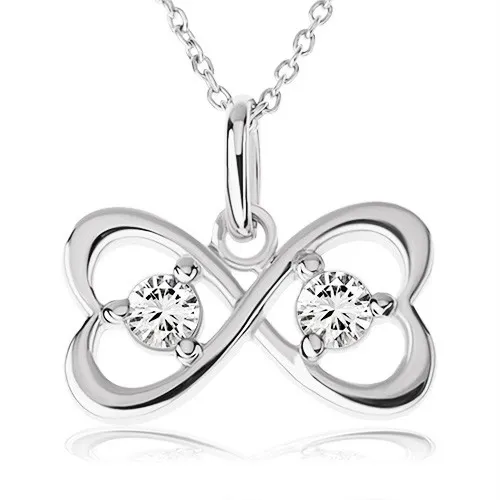 Náhrdelník ze stříbra 925, mašle ze dvou obrysů srdcí, čiré zirkony