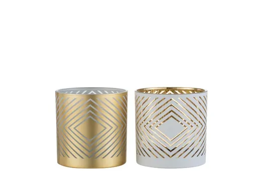 2 ks zlato bílý skleněný svícen Rhombus - 15*15*15 cm J-Line by Jolipa