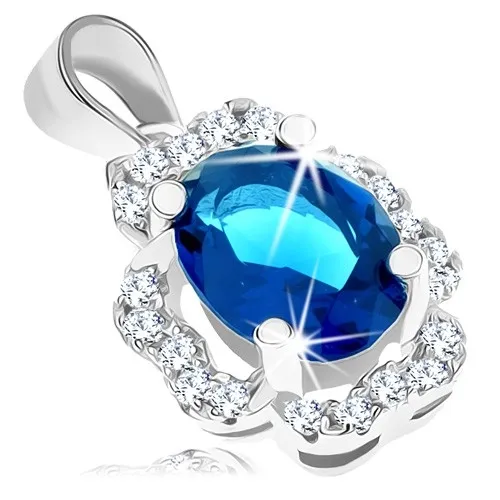 Přívěsek ze stříbra 925, zirkonový ovál v tmavě modré barvě, čirá obruba