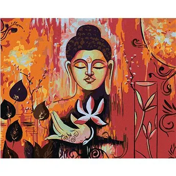 Diamondi - Diamantové malování - BUDDHA NA ČERVENÉM POZADÍ II, 40x50 cm, Vypnuté plátno na rám (604945B)