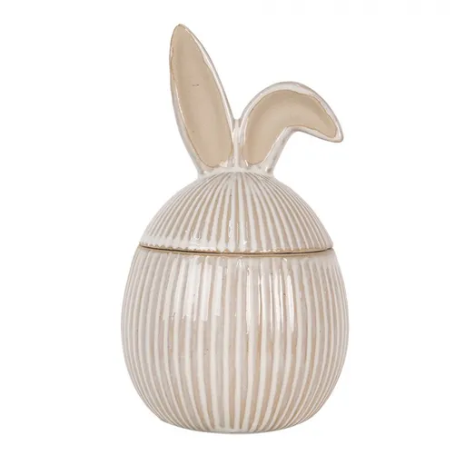 Béžová keramická dóza vajíčko se zaječími oušky - 12*12*21 cm 6CE2012
