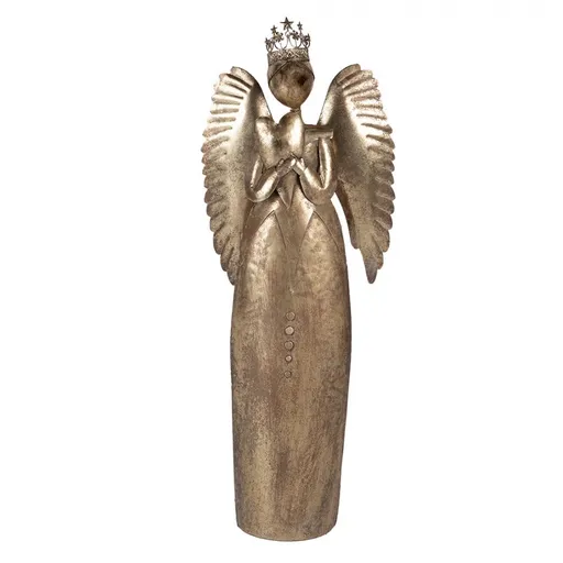 Zlatá antik kovová veliká dekorace anděl se srdcem Christmas Angel - 52*22*144 cm Clayre & Eef