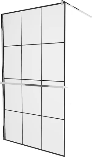 MEXEN/S KIOTO Sprchová zástěna WALK-IN s poličkou a držákem ručníků 110 x 200, transparent/černá 8 mm, chrom 800-110-121-01-77