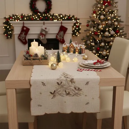 Ubrus Vánoční, Vánoční hnědý stromeček, béžový pr. 90 cm