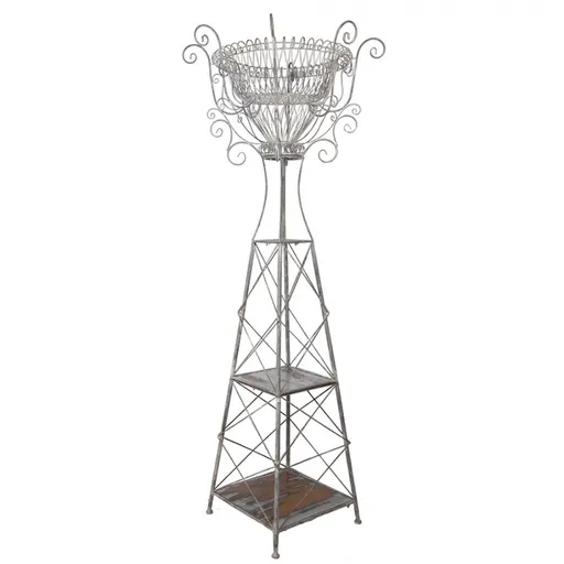 Šedý antik kovový stojan na květinu Brocante - 89*89*230 cm Clayre & Eef