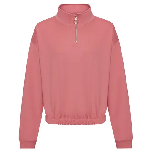 Just Hoods Dámská crop top mikina s krátkým zipem - Dusty rose | XS