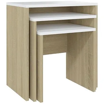 SHUMEE Hnízdové konferenční stolky 3 ks bílé a dub sonoma dřevotříska, 808536 (808536)