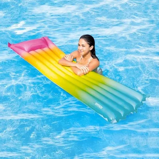 Nafukovací lehátko Rainbow Ombre 170 x 53 cm Intex  Rozměry: 170 x 53 cm Vyrobeno z PVC Maximální nosnost: 90 kg Obsahuje opravný set bezpečnostní ven