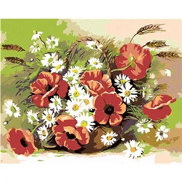 Diamondi - Diamantové malování - VLČÍ MÁK A KOPRETINY, 40x50 cm, Vypnuté plátno na rám (602070B)