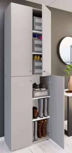 VCM Botník Lona 2XL s otočnými dvířky, šedý