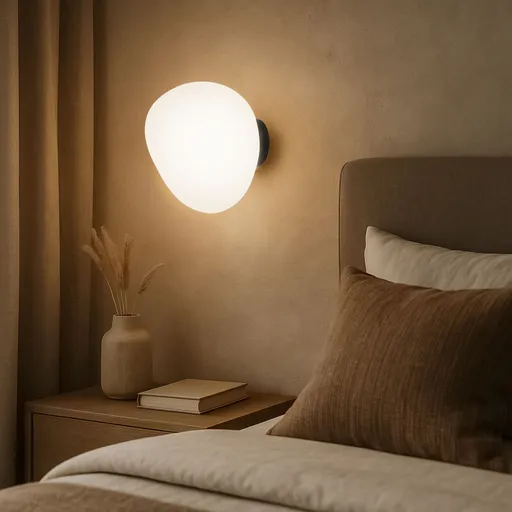 Nástěnná lampa STONES inspirovaná kamenem - bílé stínidlo 20 cm v japonském stylu - stylová nástěnná lampa do ložnice E27