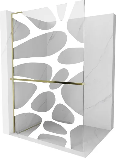 MEXEN/S Kioto+ L Sprchová zástěna WALK-IN s poličkou a držákem ručníků 70 x 200, bílý vzor, zlato 800-070-123-50-97