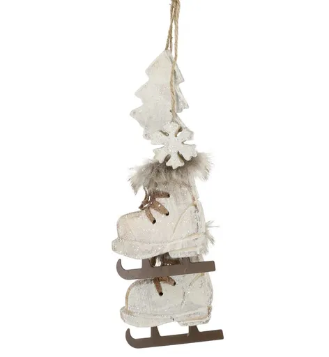 Krémová antik vánoční ozdoba brusle Vintage - 9*2*10 cm  Chic Antique