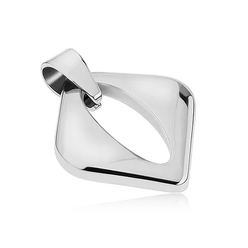 Ocelový přívěsek, stříbrná barva, kosočtverec, zrcadlový lesk, oválný výřez