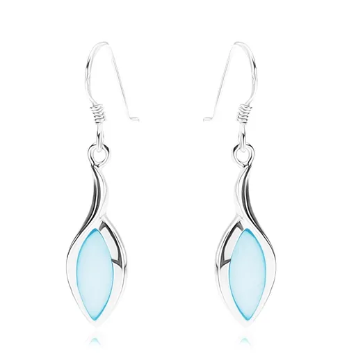 Stříbrné náušnice 925, zrnko s modrou perletí, stříbrný lem