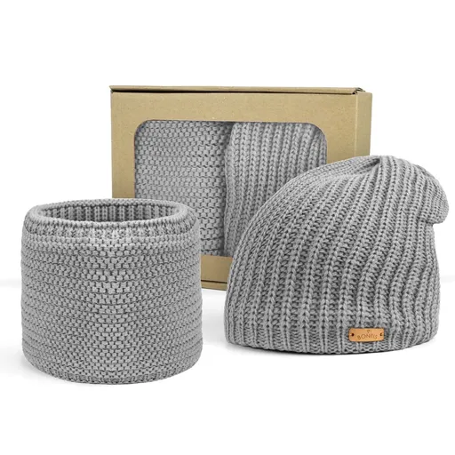 Bontis Dárkové balení: Dámská spadená čepice a nákrčník - Světle šedý melír