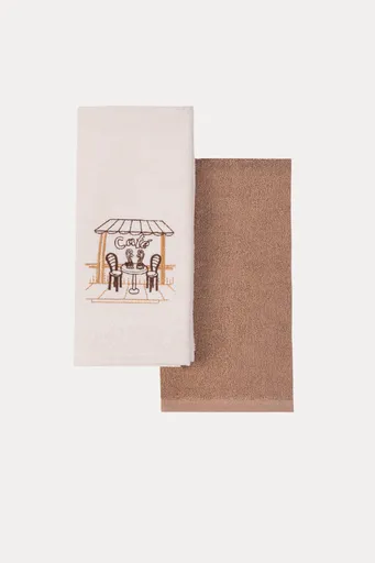 Kuchyňské utěrky CAFE, 2 ks Krémová / Béžová Sada (2ks, 40x60 cm)