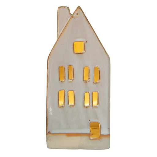 Béžový porcelánový domek s LED světýlky Chrie - 7*6*15 cm Clayre & Eef
