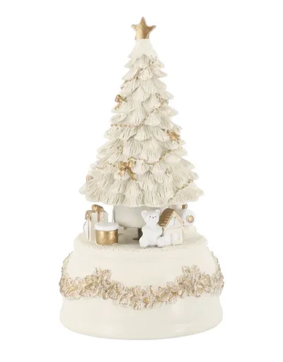 Krémovo-zlatá antik hrací skříňka stromek Noël - Ø 10*18,5 cm Chic Antique