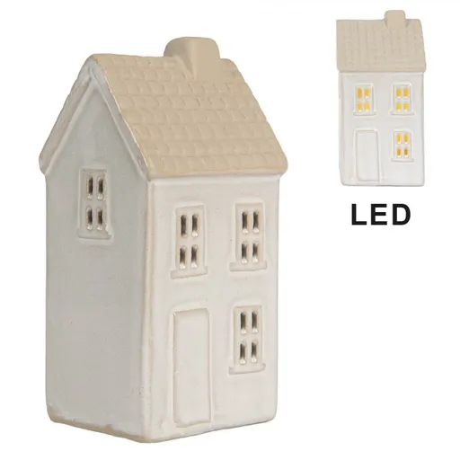 Béžový keramický svítící LED domek - 6*5*11 cm Clayre & Eef