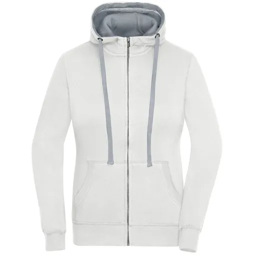 James & Nicholson (Daiber) Dámská mikina na zip s kapucí JN962 - Off-white / šedý melír | L