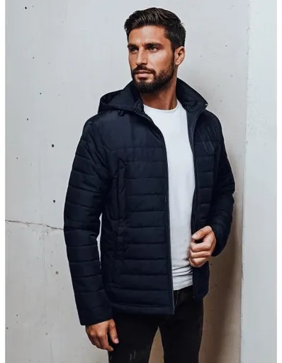Pánská prošívaná bunda s kapucí, tmavě modrá
