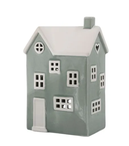 Zelený antik keramický domek na svíčku Chamonix - 13*9*21cm Chic Antique