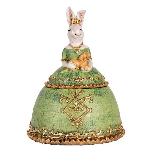 Dekorace šperkovnice králík v zelených šatech - 18*15*24 cm 6PR5511