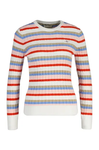 SVETR GANT STRETCH COTTON CABLE STRIPE C-NECK MULTICOLOR
