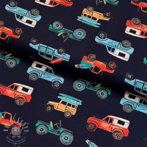 Bavlněná látka Cars navy digital print