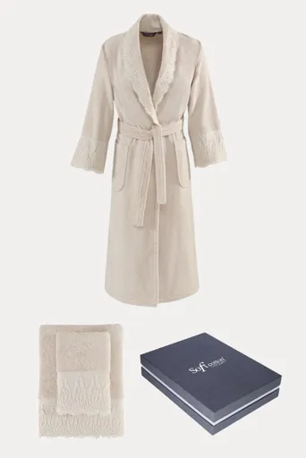 Dámský župan MAYA  + ručník + osuška + dárkový box S Světle béžová