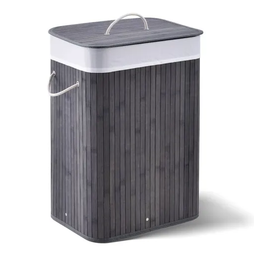 Bambusový koš na prádlo s víkem 72 l, šedý, s pratelným vak