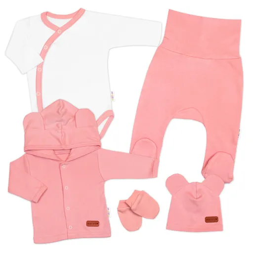 Baby Nellys 5D Bavlněná souprava pro miminko do porodnice Nature, růžová,62