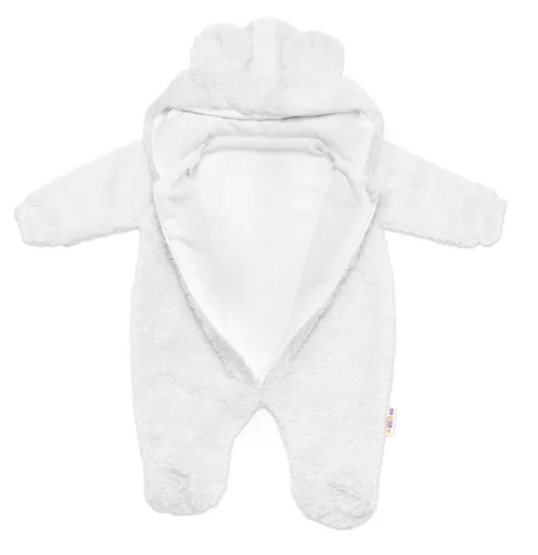 Baby Nellys Chlupáčkový overal Luna s kapucí + rukavičky,  Medvídek, bílý vel.  74/80
