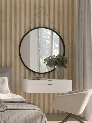 Grace kulaté zrcadlo na provázku 80cm černý