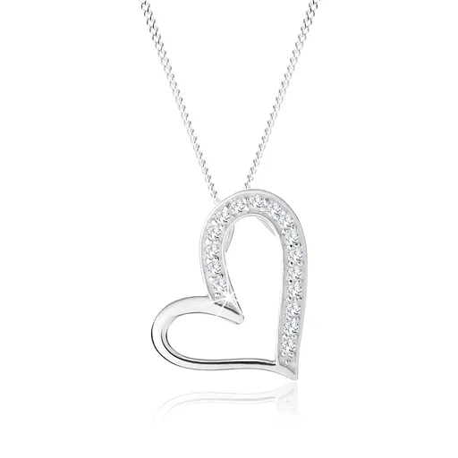 Náhrdelník ze stříbra 925, asymetrický obrys srdce, čiré zirkonky
