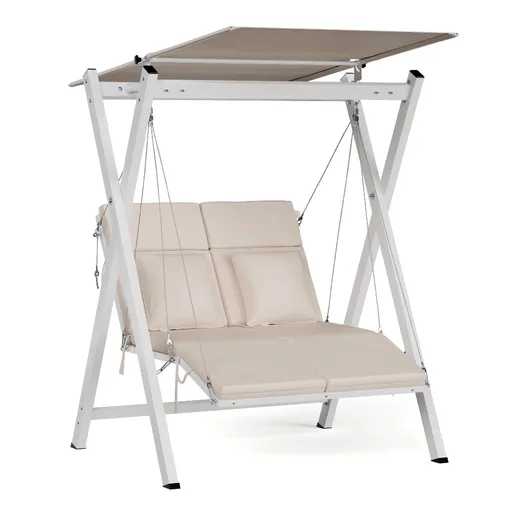 Blumfeldt FlexiSwing hollywoodská houpačka 2-místná Nastavitelné opěradlo + sluneční stříška, odolná vůči povětrnostním vlivům