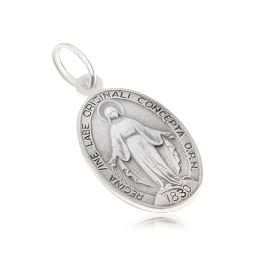 Oválný medailon s Pannou Marií, matný, ze stříbra 925