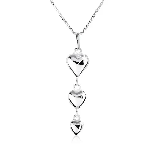 Náhrdelník ze stříbra 925, přívěsek ve tvaru tří zmenšujících se srdcí