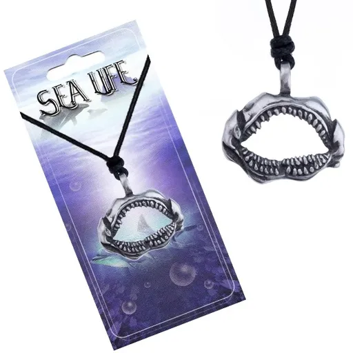 Náhrdelník se šňůrkou - patinovaná otevřená ústa žraloka