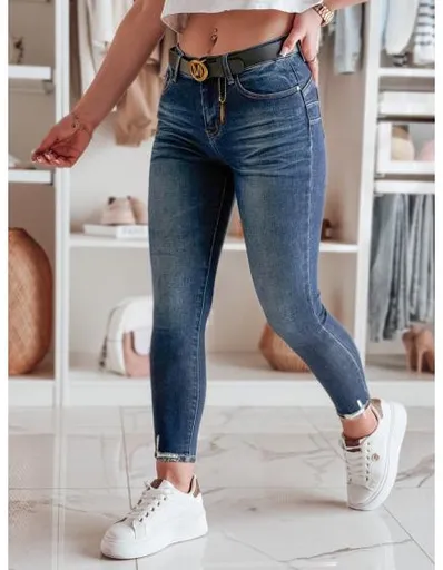 Dámské úzké džínové kalhoty s páskem SKINNYJUP modré