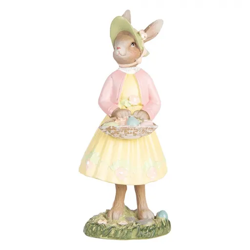 Dekorace králíček v šatech s košíkem vajec - 5*6*12 cm Clayre & Eef